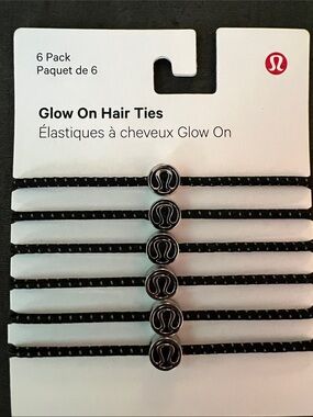 Lululemon Black Glow On Hair Ties 6 Pack Logo NWT